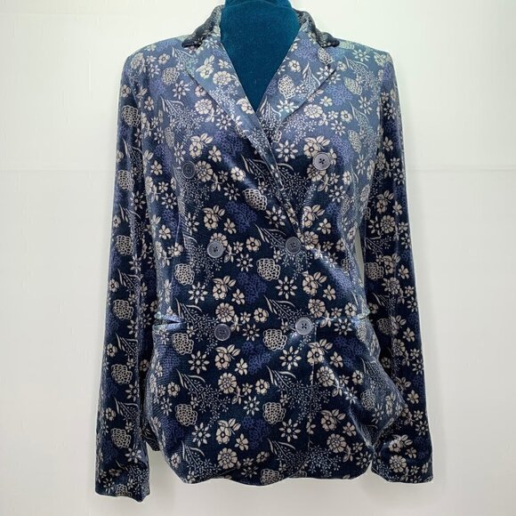 Carolina Belle Blazer Size XS Blue Velvet Floral NWT - Picture 1 of 11